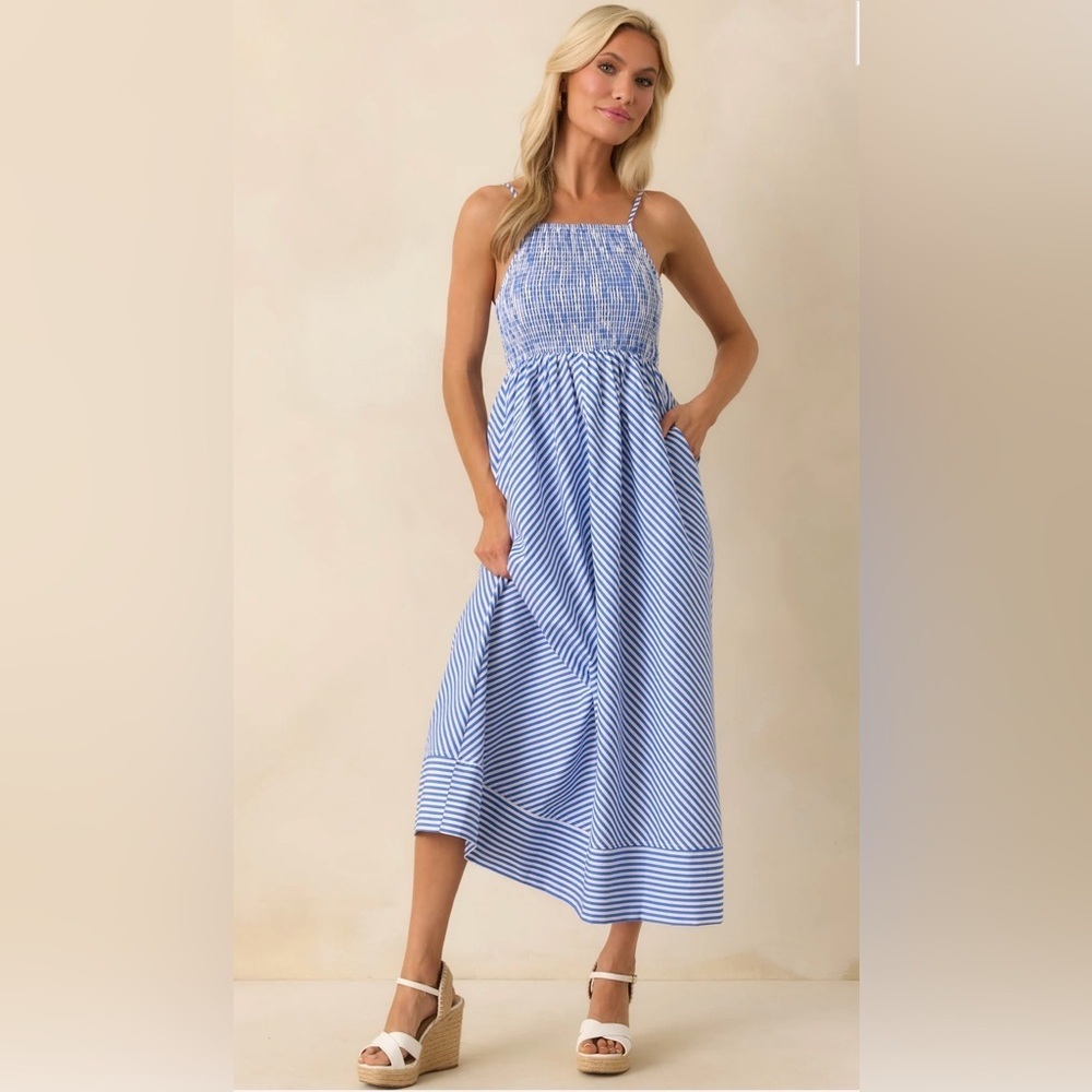 Staple the Label - Blue Stripe Cotton Mathilde Shirred Maxi Sundress
